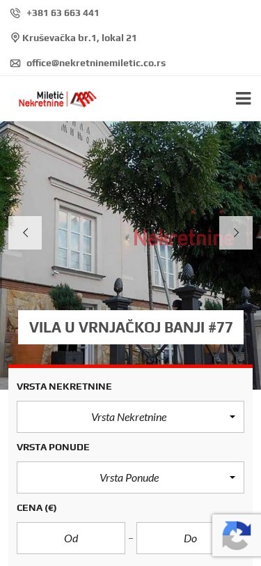 Miletić Nekretnine — izgled na telefonu